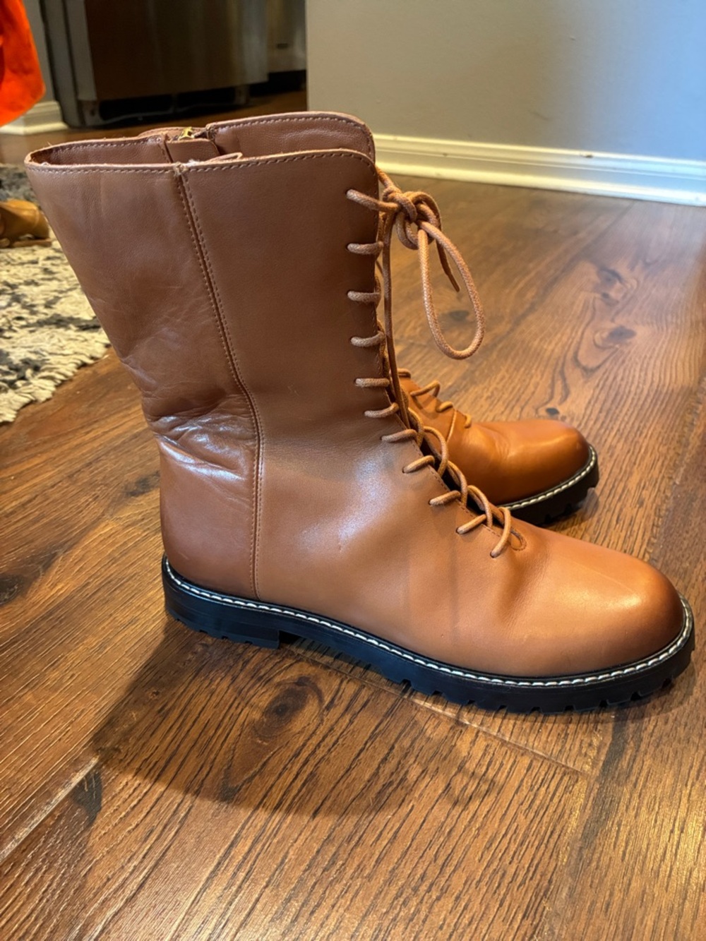 J. Crew Cognac Brown Leather Lace-Up Boots - Picture 2 of 6